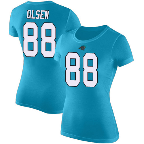 Carolina Panthers Blue Women Greg Olsen Rush Pride Name and Number NFL Football #88 T Shirt
